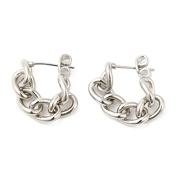 Rack Plating Brass Chain Ear Studs for Women, Lead Free & Cadmium Free, Long-Lasting Plated, Platinum, 21x7mm