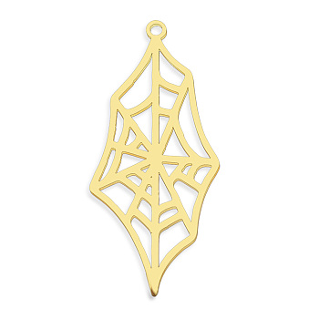 201 Stainless Steel Pendants, Laser Cut, Vacuum Plating, Spider Web, Golden, 38x18x1mm, Hole: 1.5mm