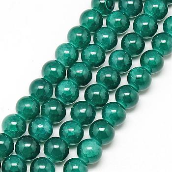 Baking Painted Crackle Glass Bead Strands, Round, Teal, 8mm, Hole: 1.3~1.6mm, about 100pcs/strand, 31.4 inch