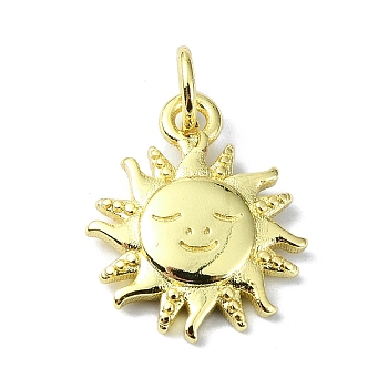 Brass Pendants, Sun, Real 18K Gold Plated, 15.5x12.5x2mm, Hole: 3mm