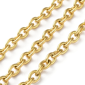 304 Stainless Steel Rolo Chains, Unwelded, with Spool, Ion Plating(IP), Real 18K Gold Plated, 8x6x1.5mm, about 32.81 Feet(10m)/Roll