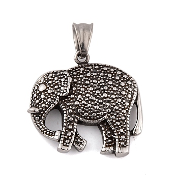 304 Stainless Steel Pendants, Elephant Charm, Antique Silver, 31x33x5.5mm, Hole: 8.5x4.5mm