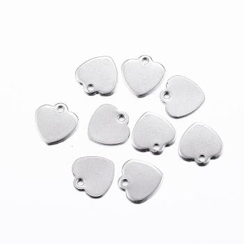 201 Stainless Steel Stamping Blank Tag Pendants, Heart, Stainless Steel Color, 9.5x9.5x0.8mm, Hole: 1.4mm