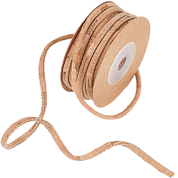 Cork Wood Tape, Wood Grain Ribbon Cork Rope for Clothing Accessories, Round, Tan, 1/8 inch(3mm), about 6.56 Yards(6m)/Roll