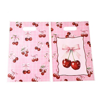 50Pcs 2 Styles Cherry Printed Plastic Gift Storage Tote Bags, Party Favor Bags with Die-Cut Handles, Rectangle, Pink, 25x16.5x0.01cm, about 25pcs/style