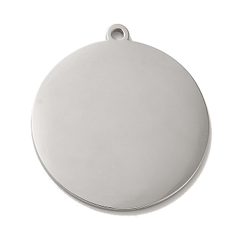 304 Stainless Steel Pendants, Stamping Blank Tag, Flat Round Charm, Stainless Steel Color, 33x30x1.5mm, Hole: 2mm