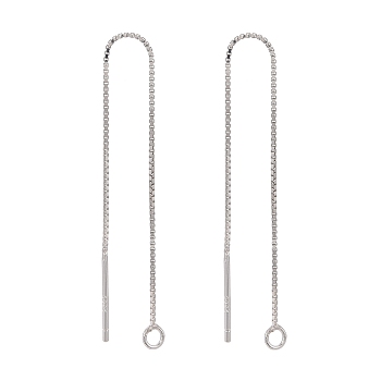 925 Sterling Silver Ear Stud Findings, with 925 Stamp, Ear Thread, with Box Chain, Silver, 80x1mm, Hole: 1mm, Pin: 0.8mm