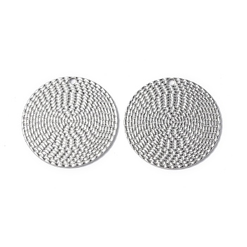 304 Stainless Steel Pendants, Flat Round Charm, Stainless Steel Color, 29.5x1mm, Hole: 1.8mm