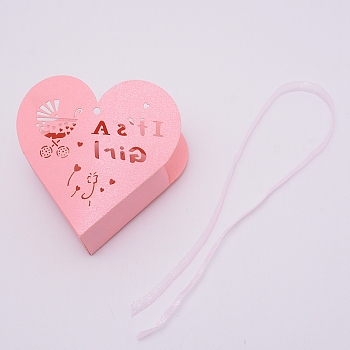 Paper Candy Boxes, with Ribbon, Bakery Box, Baby Shower Gift Box, hEART, Pink, 9.5x9.5x3cm