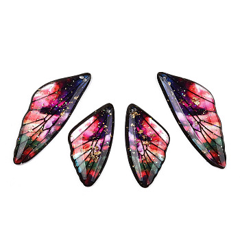 Transparent Resin Wing Pendants Set, with Gold Foil, Butterfly Wing Charms, FireBrick, 29.5~39.5x14.5x2.5mm, Hole: 0.8mm, 2 pairs/set