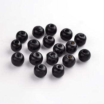 Natural Wood Beads, Round, Dyed, Black, 9x10mm, Hole: 3.5mm, about 3000pcs/1000g