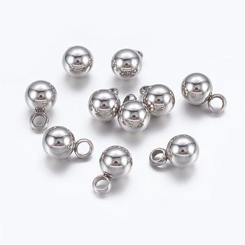 304 Stainless Steel Pendants, Round, Stainless Steel Color, 7.5x5mm, Hole: 1.8mm