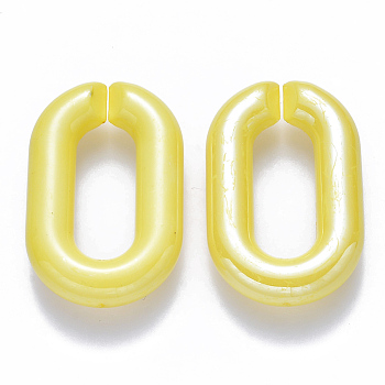 Opaque Acrylic Linking Rings, Quick Link Connectors, for Cable Chains Making, Pearlized, Oval, Yellow, 31x19.5x5.5mm, Inner Diameter: 19.5x7.5mm