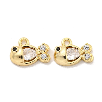 Brass Micro Pave Clear Cubic Zirconia Charms, Fish, Golden, 7x10x2.5mm, Hole: 1mm