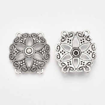 Tibetan Style Alloy Multi Strand Links, Cadmium Free & Lead Free,, Flower, Antique Silver, 28x30x6mm, Hole: 2mm, about 366pcs/1000g