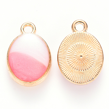Alloy Enamel Charms, Oval, Light Gold, Pink, 15x10x3mm, Hole: 1.6mm