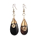 Collier pendentif en agate noire naturelle en fil de laiton enveloppé de larme et boucles d'oreilles pendantes(SJEW-JS01219)-8