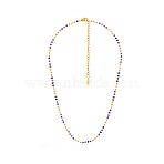 304 Stainless Steel & Glass Link Chain Necklaces for Women, Nuggets, Ion Plating(IP), Long-Lasting Plated, Real 18K Gold Plated, Dark Blue, 18.50 inch(47cm)(STAS-OY015-56G)
