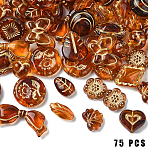75Pcs 15 Styles Imitation Amber Transparent Acrylic Beads, with Metal Enlaced, Mixed Shapes, Chocolate, 12~18x12~14x5~12mm, Hole: 1.2~1.8mm(DIY-YW0010-22)
