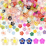 300Pcs 3 Styles Transparent Acrylic Beads, Mixed Flower, Mixed Color, 8~12x8.5~12.5x3.5~6mm, Hole: 1.6~2.5mm, about 100pcs/style(MACR-SP0002-04)