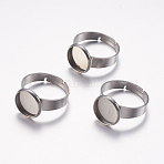 Tarnish Resistant Adjustable 304 Stainless Steel Finger Rings Components, Pad Ring Base Findings, Flat Round, Stainless Steel Color, Tray: 10mm, Size 7, 17mm(STAS-I097-037E-P)