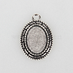 Tibetan Style Alloy Pendant Cabochon Settings, Cadmium Free & Lead Free, Oval, Antique Silver, Tray: 13x18mm, 29x20x2mm, Hole: 3mm, about 355pcs/kg(TIBEP-N003-30AS)