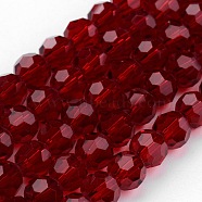 Transparent Glass Bead Strands, Imitate Austrian Crystal, Faceted(32 Facets), Round, Dark Red, 4mm, Hole: 1mm, about 96~100pcs/strand, 14~14.5 inch(X-GLAA-G013-4mm-97)