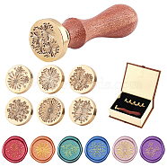 8Pcs 8 Style Pear Wood Handle, with Brass Wax Seal Stamp Head, for Wax Seal Stamp, Wedding Invitations Making, Mixed Shapes, 8pcs/set(AJEW-PH0001-78B)