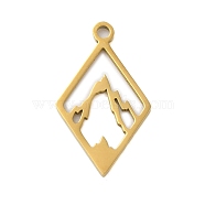 304 Stainless Steel Pendants, Laser Cut, Real 18K Gold Plated, Rhombus, 21x12x1mm, Hole: 1.5mm(STAS-S123-01G-02)