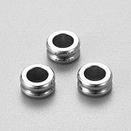201 Stainless Steel Beads, Large Hole Beads, Grooved Column, Stainless Steel Color, 8x4mm, Hole: 4.5mm(STAS-G189-07P)