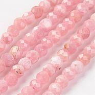Natural Rhodochrosite Bead Strand, Round, Faceted, 3mm, Hole: 0.8mm, about 127pcs/strand, 15.7 inch(40cm)(G-G680-37)