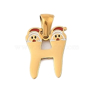 Christmas Theme 304 Stainless Steel Pendants, with Enamel, Golden, Santa Claus Letter Charm, Letter H, 15.5x12.5x1.5mm, Hole: 6x3mm(STAS-R007-01H-G)