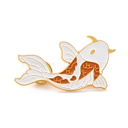 Cyprinoid Enamel Pin, Exquisite Animal Alloy Enamel Brooch for Backpack Clothes, Golden, White, 27x49x10mm, pin: 1mm(JEWB-I015-07G)