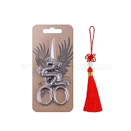 Tarnish Resistant Stainless Steel Color Dragon-shaped Stainless Steel Scissors, Embroidery Scissors, Sewing Scissors, with Tassel Fittings Pendants, Red, 115x53mm(PW-WG39642-06)