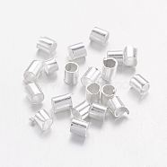 Brass Crimp Beads, Tube, Silver Color Plated, 2x2x0.15mm, Hole: 1.5mm(KK-L021-S)