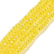 Electroplate Glass Beads Strands, Half Rainbow Plated, Faceted, Rondelle, Champagne Yellow, 8x6mm, Hole: 1mm, about 65~68pcs/strand, 15.7~16.1 inch(40~41cm)(EGLA-A034-T8mm-L02)