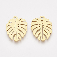 201 Stainless Steel Pendants, Leaf, Golden, 17x13x1mm, Hole: 1.4mm(X-STAS-T045-40G)