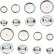 40Pcs 4 Size 304 Stainless Steel Brooch Cabochon Settings, Flat Round, Stainless Steel Color, 14~26.5x6~6.5mm, Tray: 12~25mm(STAS-SC0007-63)