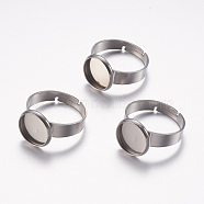 Adjustable 304 Stainless Steel Finger Rings Components, Pad Ring Base Findings, Flat Round, Stainless Steel Color, Tray: 10mm, Size 7, 17mm(STAS-I097-037E-P)