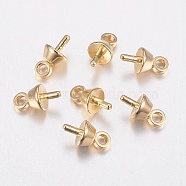 304 Stainless Steel Cup Pearl Peg Bails Pin Pendants, For Half Drilled Beads, Golden, 7x4mm, Hole: 1.2mm, Pin: 1mm(X-STAS-H436-16)