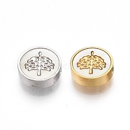 304 Stainless Steel Beads, with Shell, Flat Round with Tree of Life, Golden & Stainless Steel Color, 9.5~10x3mm, Hole: 1.5mm(STAS-S079-77)