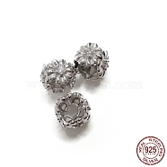 Rhodium Plated 925 Sterling Silver Beads, with Cubic Zirconia, Square with Flower, Real Platinum Plated, 4.7x6.1x6.1mm, Hole: 1.8mm(STER-K176-12P)