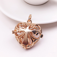 Brass Bead Cage Pendants, for Chime Ball Pendant Necklaces Making, Hollow, Heart with Cross Charm, Light Gold, No Size(BECA-PW0002-02KCG)