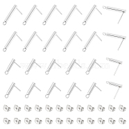 60Pcs 2 Size 304 Stainless Steel Stud Earring Finding, Rectangle Bar, with Horizontal Loop & 60Pcs Ear Nuts, Stainless Steel Color, 13~18x3mm, Hole: 1.8mm, Pin: 0.8mm, 30Pcs/style(STAS-UN0054-97)