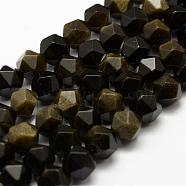 Natural Golden Sheen Obsidian Beads Strands, Faceted, Round, 7~8mm, Hole: 1mm, about 48pcs/strand, 15.5 inch(39.5cm)(G-G682-27-8mm)