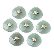 Natural Green Aventurine Pendants, with Light Gold Plated Brass Star Findings, Faceted, Teardrop, 28~28.5x28~28.5x10mm, Hole: 1.2mm(G-N326-132-03)