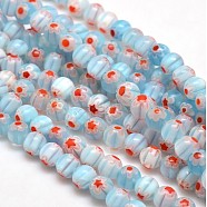 Round Millefiori Glass Beads Strands, Light Sky Blue, 6mm, Hole: 1mm, about 67pcs/strand, 14.7 inch(LK-P001-22)
