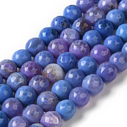 Dyed & Heated Natural Fire Crackle Agate Beads Strands, Faceted, Round, Royal Blue, 8mm, Hole: 1.2mm, about 49pcs/strand, 14.84''(37.7cm)(G-P539-B01-03)