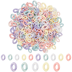 600Pcs 18 Style Spray Painted Acrylic Linking Rings, Rubberized Style, Quick Link Connectors, for Curb Chains Making, Twist, Mixed Color, 16~24x11.5~17x3~5mm, Inner Diameter: 8~13x4.5~5mm(MACR-CA0001-17)