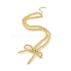 Brass Beaded Necklaces, Long-Lasting Plated, Lead Free & Cadmium Free, Bowknot, Real 18K Gold Plated, 17.05 inch(433mm)(NJEW-K271-01G-02)